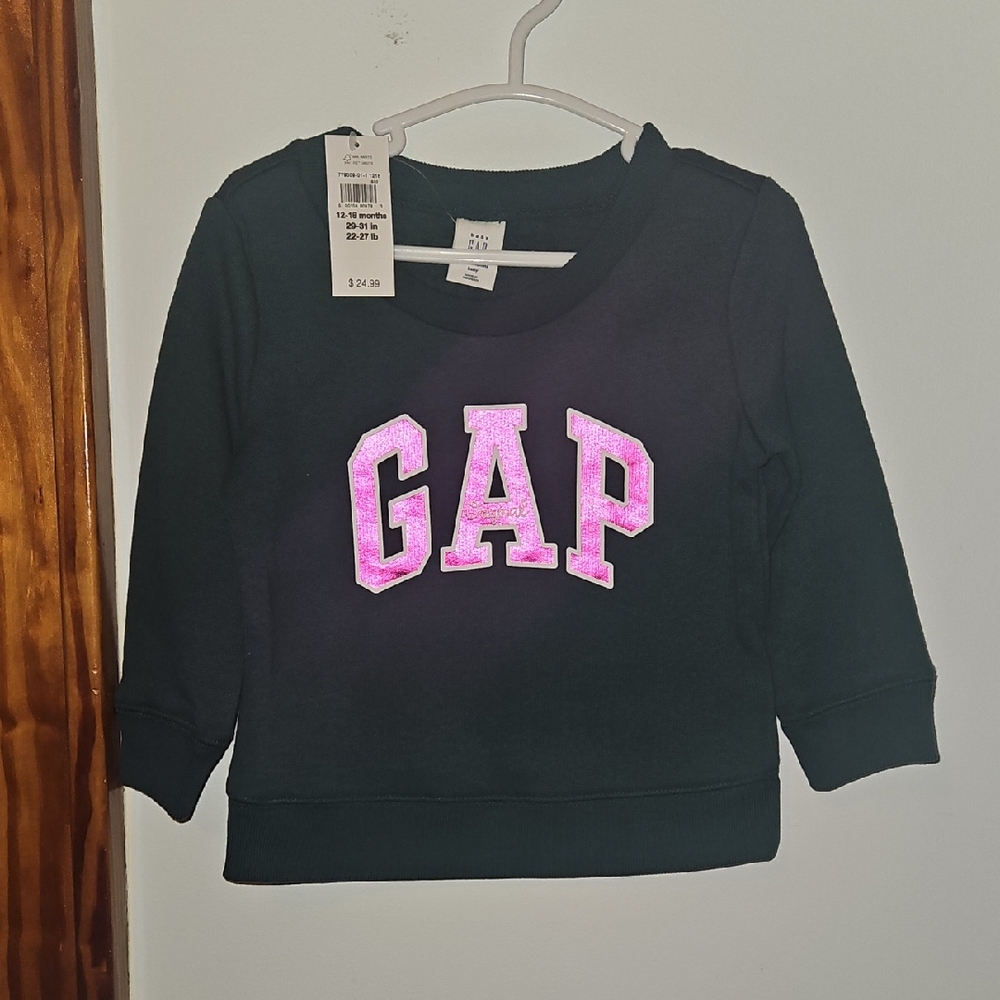 GAP Kids Green Sweatshirt with Pink Logo. Short Sleeve Sportsy Gap Top Included